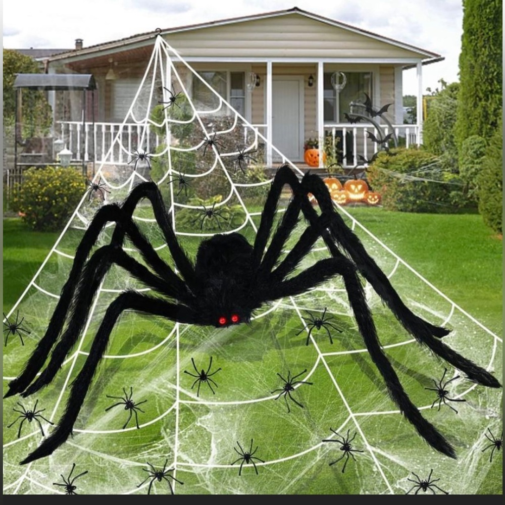 Giant Black Spider & Web(5m x4m) Indoor Outdoor + Sm Spider approx.54 pieces NEW